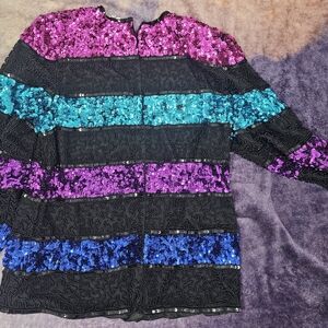 Sequin Stripe Black Jacket with Fuchsia, Teal & Royal Blue Bands